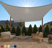 GORILLA GRIP front view of gray 12x12 shade sail showing coverage and protection
