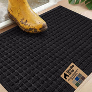 GORILLA GRIP front view of black HydroABSORB door mat showing absorbent surface benefit