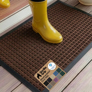 GORILLA GRIP doormat front view showing dark brown squares and dirt trapping