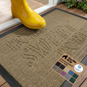 GORILLA GRIP front view showing full WeatherMAX mat and welcome message benefit