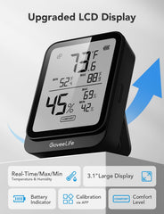 GoveeLife close-up of LCD showing large digits and battery icon for easy legibility