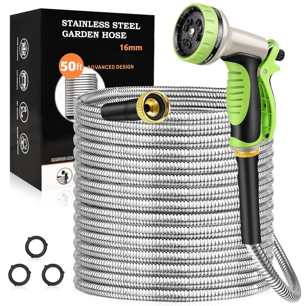 GOXAWEE front view showing stainless steel hose durability and outdoor readiness