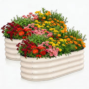GRASQUILINE oval raised bed front view showing clean white finish and shape benefit