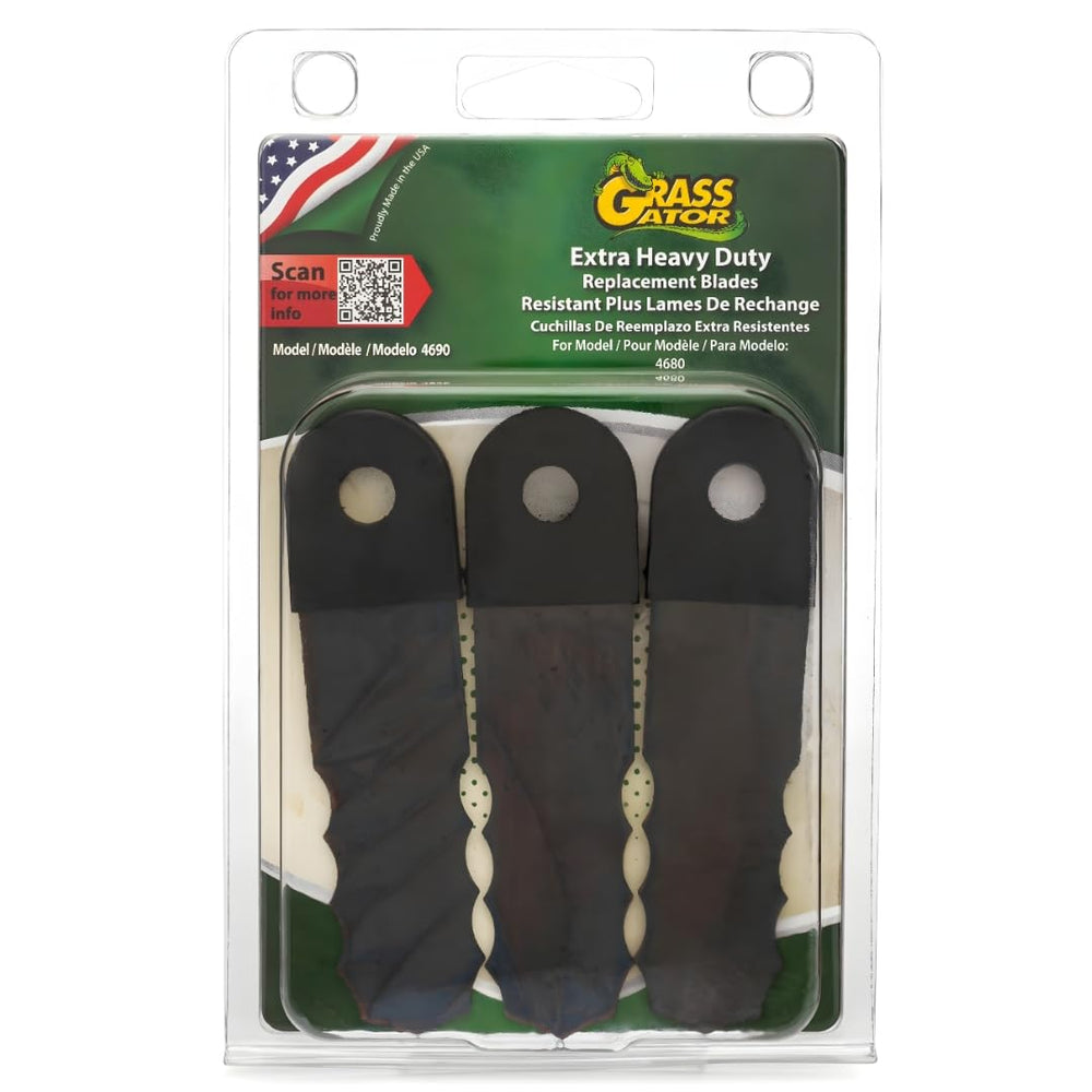 Grass Gator 4690 front packaging showing three solid steel blades and model info for quick identification