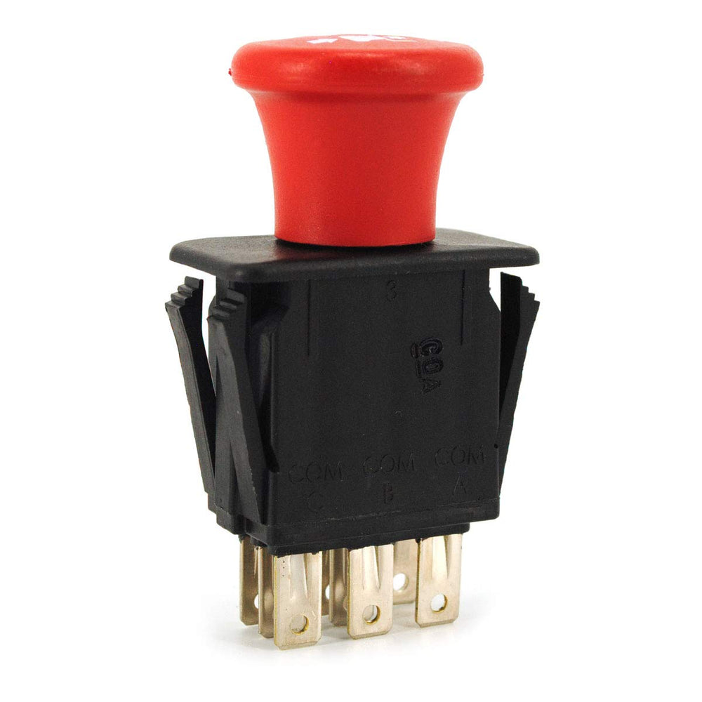Grasshopper front view of OEM PTO switch showing mounting points and reliable fit