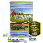 Grazeline polytape front packaging showing high-visibility tri-color design and length benefit
