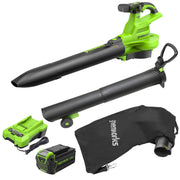 Greenworks 40V front view with battery showing compact power