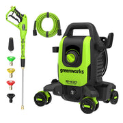 Greenworks front angled unit showing compact design and portability benefit