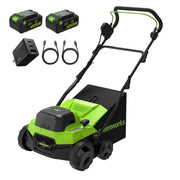 Greenworks front overview showing 15-inch path and efficient coverage
