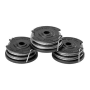 Greenworks front view of three replacement spools showing ready-to-install convenience