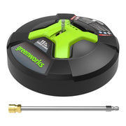 GreenWorks front view of surface cleaner showing housing and quick-connect benefit