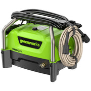 Greenworks front view of pressure washer showing compact design and portability benefits