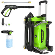 Greenworks front view showing unit and mobility for easy storage