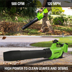 Greenworks handle and variable-speed trigger close-up for comfort control