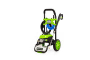 Greenworks pressure washer front profile showing compact design and homeowner convenience