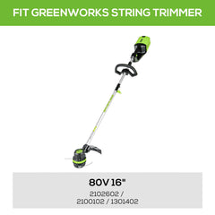 Close-up of Greenworks 0.080" line wound on spool, showing durable line detail