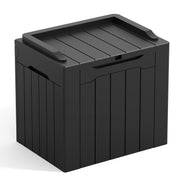 Greesum deck box front view showing compact black storage and weatherproof finish