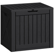 Greesum deck box front view in dark black showing compact storage benefit
