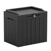Greesum front view of black deck box showing compact design and tidy storage benefit
