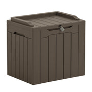 Greesum front view of dark brown storage box showing compact footprint and weatherproof design