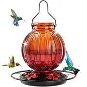 Grete Gotye front view of feeder showing retro glass and five ports, attracts hummingbirds
