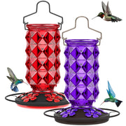 Grete Gotye front view of two glass feeders showing red and purple for vivid attraction