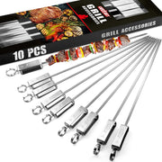 GRILLART front view of 10 skewers showing complete set and compact storage benefit