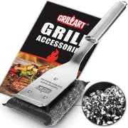 GRILLART front view of brush packaging showing features and benefits
