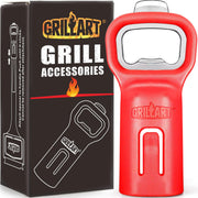 GRILLART opener front view showing sturdy stainless steel and red finish benefit durability