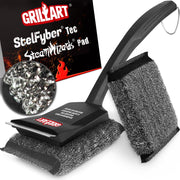 GRILLART SteamWizards front view showing handle and attached cleaning pad for safe cleaning