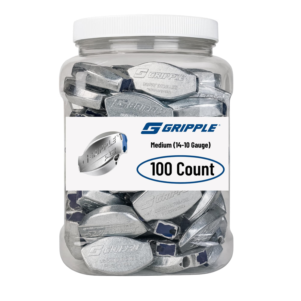 GRIPPLE front packaging showing 100 medium joiners and product benefit