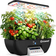 Growell front view full system showing compact indoor garden and neat pod layout benefit fresh produce