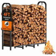 Gtongoko front view of 4ft firewood rack showing organized storage benefit