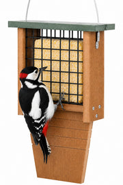 Gtongoko feeder front view showing durable recycled plastic and hanging rope benefit