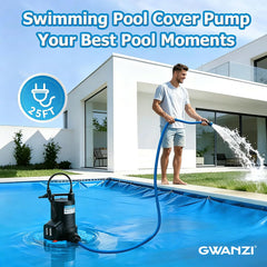 GWANZI pump draining pool cover demonstrating fast water removal benefit