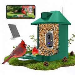 Gyozol front view of bird feeder camera showing weatherproof housing and clear benefit: dependable outdoor monitoring