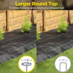 GZBEVITAR pins inserted through landscape fabric demonstrating strong hold