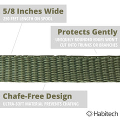 Habitech strap securing a young tree demonstrating bark protection benefit