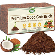 Halatool compressed coir brick front view showing compact, travel-ready planting medium benefit