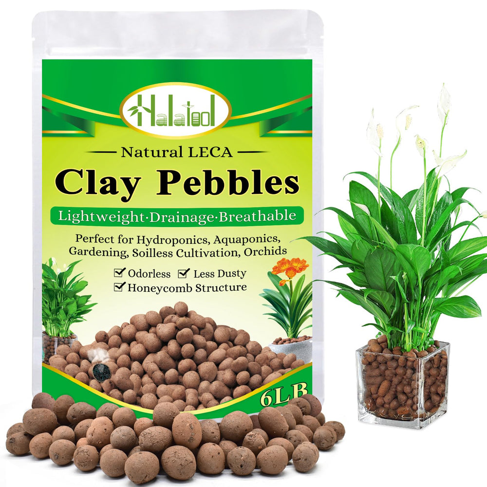 Halatool bag front view showing 6lb LECA and clear labeling for quick identification