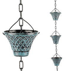 HANAYARD front view of blue plaid rain chain showing decorative finish and curb appeal