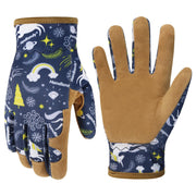 HANDLANDY front view of blue kid gloves showing design and protection