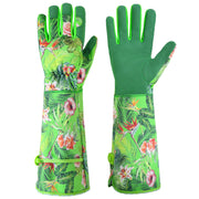 HANDLANDY front view of gloves showing protective design and decorative print for safe gardening