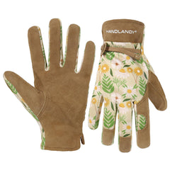 HANDLANDY front view of gloves showing full leather palm and slim profile for protection