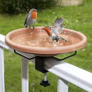 Hanizi front view birdbath showing bowl and clamp, easy installation benefit