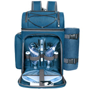 Hap Tim front view of blue picnic backpack showing pockets and straps, convenient carrying