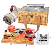 Hap Tim wicker picnic basket front view shows elegant carry handle and storage benefit