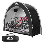 HAPPY TRAVEL front view assembled shelter protecting bikes and gear