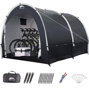 HAPPY TRAVEL front view of closed shed offering roomy protection