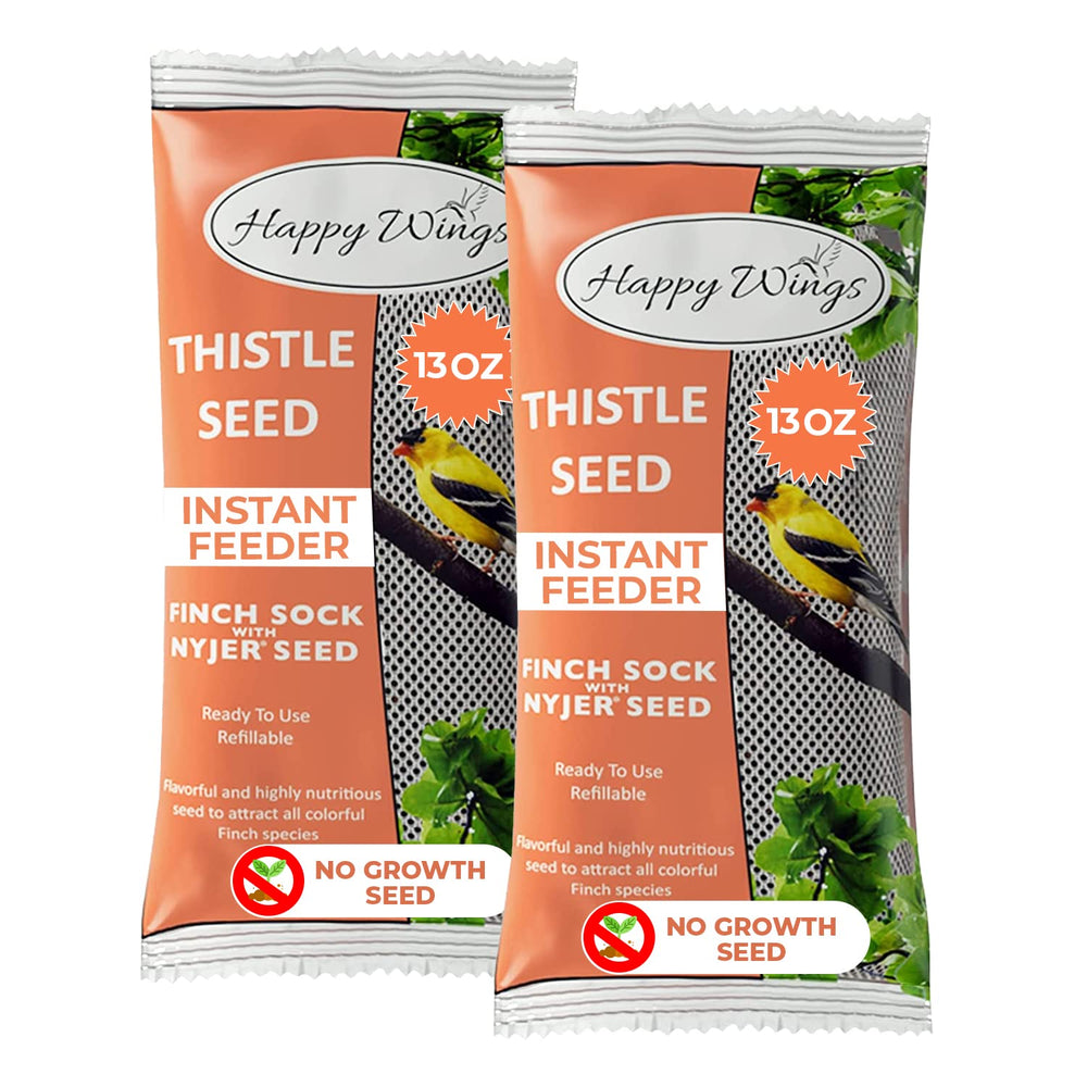 Happy Wings front packaging showing two prefilled nyjer socks and brand clarity